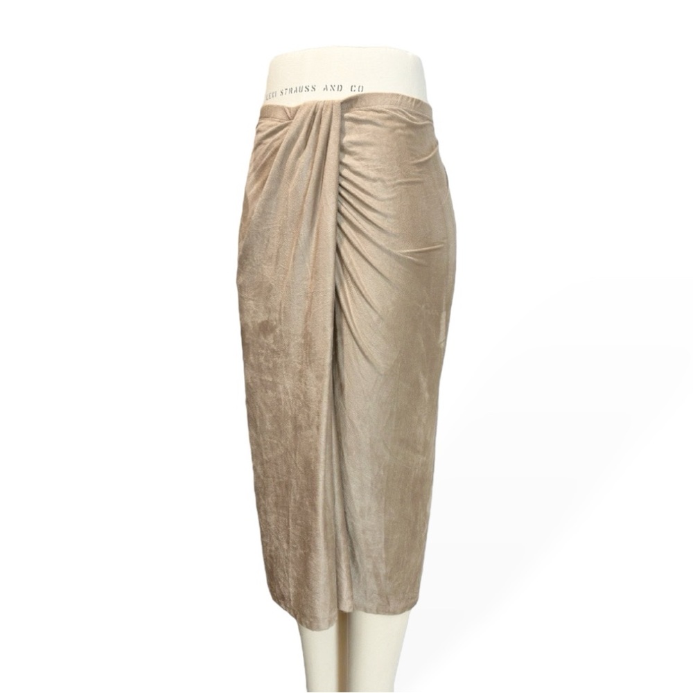 Melissa Paige Microsuede Straight Faux Wrap Goddess Khaki Skirt